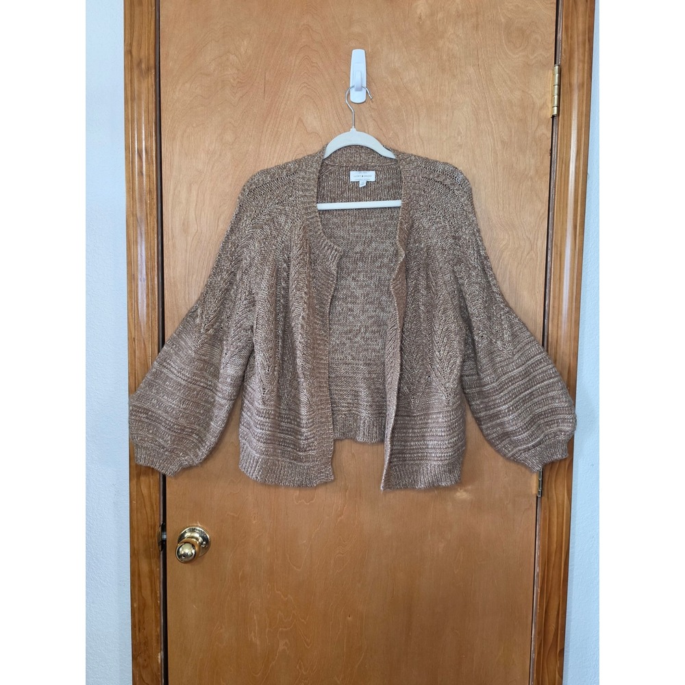 Lucky Brand Womens Marled Brown Open Front Cardigan Lantern Sleeve Sweater S